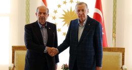 Cumhurbaşkanı Erdoğan, KKTC Cumhurbaşkanı Tatar ve KKTC Başbakanı Üstel ile bir araya geldi