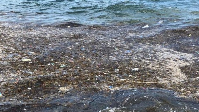 Caddebostan Sahili’nde oluşan çöpler havadan görüntülendi